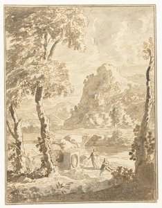 Arkadiskt landskap med små figurer av Abraham Genoels (II)