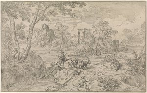 Arkadiskt landskap med getherde av Abraham Genoels