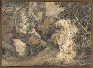 Landskap med en naturlig båge av Abraham Genoels II