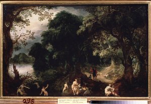 ""Diane et Acteon"" (Diana och Actaeon) Diane överraskade i badet av jägaren Acteon. Målning av Abraham Govaerts (1589-1626) cirka 1620 Pushkin Museum Moskva
