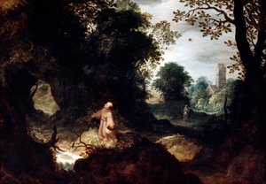 Stenigt landskap med Saint Francis, tidigt 1600-tal