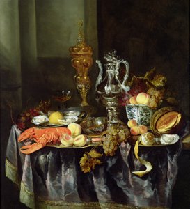 Stilleben med frukt och skaldjur