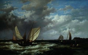 Kustlandskap med fiskefartyg av Abraham Hulk