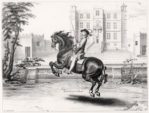 Illustration från en ridhandbok, graverad av Peeter Clouwet (1629-70), 1658 av Abraham Jansz. van after Diepenbeeck