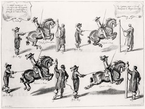 Illustration från en ridhandbok, graverad av Peeter Clouwet (1629-70), 1658 av Abraham Jansz. van after Diepenbeeck