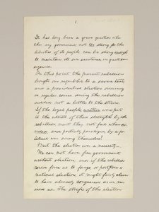 Autografmanuskript av Lincolns valsegertal som president, levererat i Washington D.C., från Vita husets fönster på kvällen den 10 november