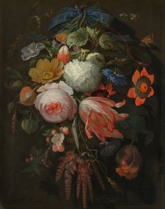 En hängande bukett blommor, troligen 16651670. av Abraham Mignon