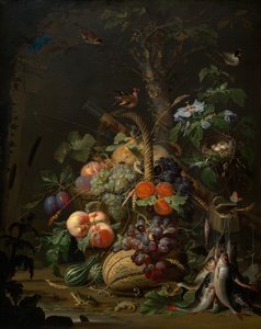 Stilleben med frukt, fisk och ett bo, ca. 1675.