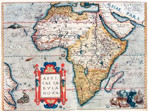 Beskrivning av den afrikanska kontinenten. Geografikarta från "Theatrum Orbis Terrarum" av Abraham Ortelius (1527-1598) av Abraham Ortelius