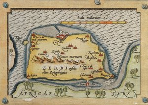 Detalj av Zerbi från karta över medelhavsöarna av Abraham Ortelius