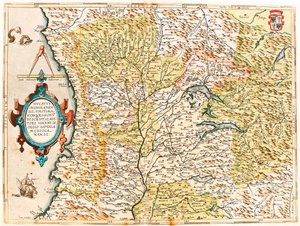 Ducatus Mediolanensis, världens gränser och regioner Geografikarta över hertigen av Milano från "Theatrum Orbis Terrarum" av Abraham Ortelius (Oertel, Ortell eller Ortel av Abraham Ortelius