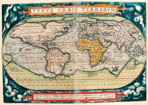 Jordkarta (världskarta) Geografikarta från "Theatrum Orbis Terrarum" av Abraham Ortelius (1527-1598) av Abraham Ortelius