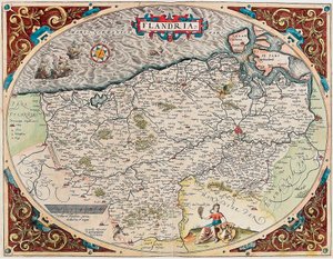 Flandern Geografikarta över Flanderns territorium från "Theatrum Orbis Terrarum" av Abraham Ortelius (Oertel, Ortell eller Ortel av Abraham Ortelius