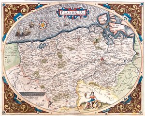 Frankrike (region: Nord-Pas de Calais), Belgien (region: Flandern, norra Vallonien), Nederländerna (provins: Zeeland) av Abraham Ortelius