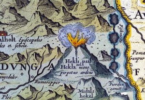 Hekla vulkanen på Island. Atlas över Abraham Ortelius, Amsterdam 1588 av Abraham Ortelius
