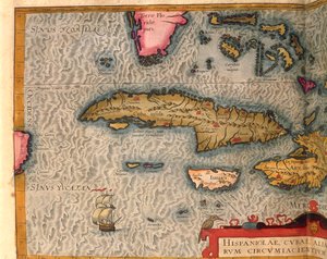 Karta över Kuba och Jamaica, från Theatrum Orbis Terrarum av Abraham Ortelius, tryckt i Antwerpen av Abraham Ortelius