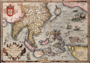 Karta över Ostindien av Ortelius, ca 1570 (kolorerad gravyr) av Abraham Ortelius
