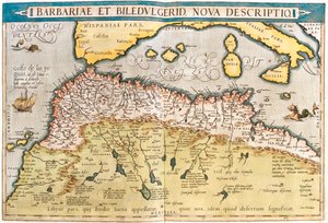 Marocko, Algeriet, Tunisien, västra Libyen, Västsahara, Mauretanien, Senegal, Mali, Niger av Abraham Ortelius