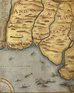 Hamnen i Palos i Andalusien, från The Theatre of the World av Abraham Ortelius av Abraham Ortelius
