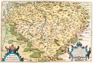 Beskrivning av kungariket Böhmen Geografisk karta över Bohemes territorium från "Theatrum Orbis Terrarum" av Abraham Ortelius (Oertel, Ortell eller Ortel av Abraham Ortelius