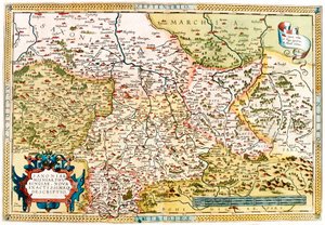 Karta över territoriet i Sachsen, Thüringen i Tyskland från "Theatrum Orbis Terrarum" av Abraham Ortelius (Oertel, Ortell eller Ortel av Abraham Ortelius