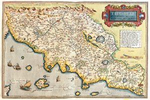 Toscana, västra södra Emilia-Romagna, Umbrien, norra Lazio, Italien av Abraham Ortelius