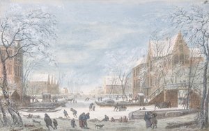 Snö faller på en holländsk stad, n.d. av Abraham Rademaker
