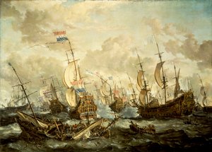 HMS "Royal Prince" och andra fartyg vid fyradagarsslaget av Abraham Storck