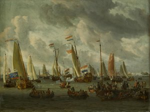 Det iscensatta sjöslaget på IJ till ära för den moskovitiska beskickningen (1 september 1697) av Abraham Storck
