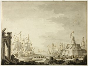 Malta, hamnen i Valletta av Abraham Storck