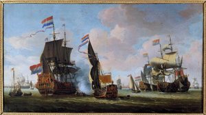 Marine: scen för sjöstrid Målning av Abraham Storck (1635-1710) 1600-talets Angers, Museum of Fine Arts