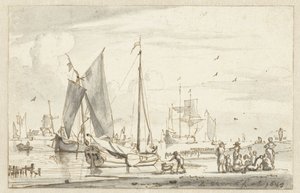 Flodstrand med några fartyg av Abraham Storck