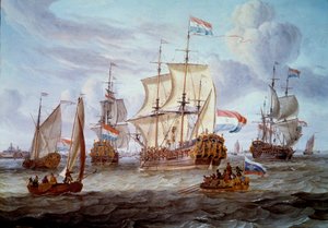 Fregatten Peter och Paul i hamnen i Amsterdam Målning av Abraham Storck (1635-1710) 1600-talets Amsterdam. Marinhistoriskt museum