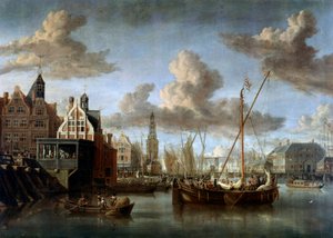 Hamnen i Amsterdam Målning av Abraham Storck (1635-1710)
