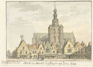 Kyrka och marknad i Bergen op Zoom av Abraham de Haen (II)