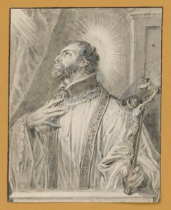 Bröstbild av ett helgon med krucifix i vänster hand av Abraham van Diepenbeeck