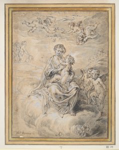 Jungfru och barn i himlen, med Putti