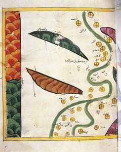 Karta över Nildeltat och två oaser (vellum) av Abu Muhammad Al Idrisi or Edrisi