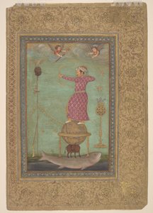 Jahangir skjuter huvudet av Malik Ambar, tidigt 1600-tal (täckande akvarell, bläck och guld på papper) av Abu
