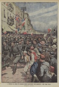 I Thessaloniki, paraden av de italienska kontingenten beundrad av befolkningen och allierade trupper