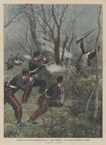 Bakhåll och dödande av briganden Parisi, den nya Musolino i en skog nära Salerno av Achille Beltrame