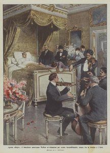 Den amerikanska bankiren Walker förgiftade sig själv obotligt av misstag, dör bland musik och blommor. av Achille Beltrame