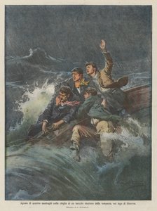 Kval av fyra skeppsbrutna på kölen av en stormdrabbad båt på Genèvesjön av Achille Beltrame