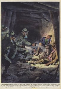 Några gränssoldater, en passage öppnad i lavinen som hindrade tillgången till en tunnel?