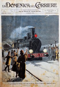 Det nya århundradets ankomst, människor välkomnar det nya århundradet med glädje, illustration av Achille Beltrame (1871-1945), från La Domenica del Corriere, 6 januari