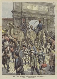 Ankomst till Milano av stallen av den berömda kejsaren av Sahara, James I av Achille Beltrame
