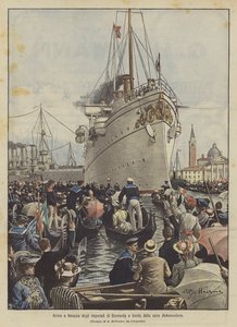 Ankomst till Venedig av de tyska kejsarna ombord på Hohenzollerns skepp