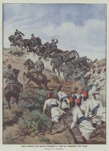 Hård framfart av ett artilleribatteri i Tripoli för att bära det in i skyttegravarna av Achille Beltrame