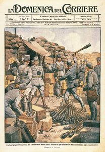 Österrikiska barbarer förbereder sig för offensiven på Nedre Isonzo, illustration från La Domenica del Corriere, 23 juli av Achille Beltrame