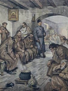 BELTRAME, Achilles (1871-1945). Ryska fångar som hungerstrejkar för friheten för sina tuberkulor. Illustration av A. Beltrame, La Domenica i Corriere, 19 juni av Achille Beltrame